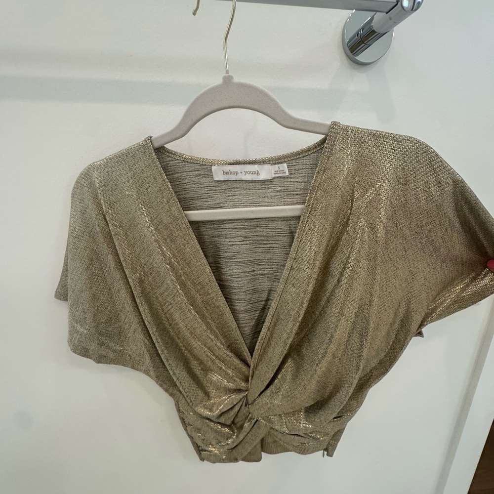 Bishop + Young Metallic Gold Crop Top